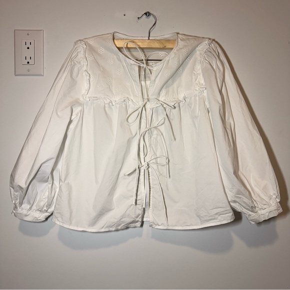Storia Tops - Storia Cotton White Tie-Front Blouse size S